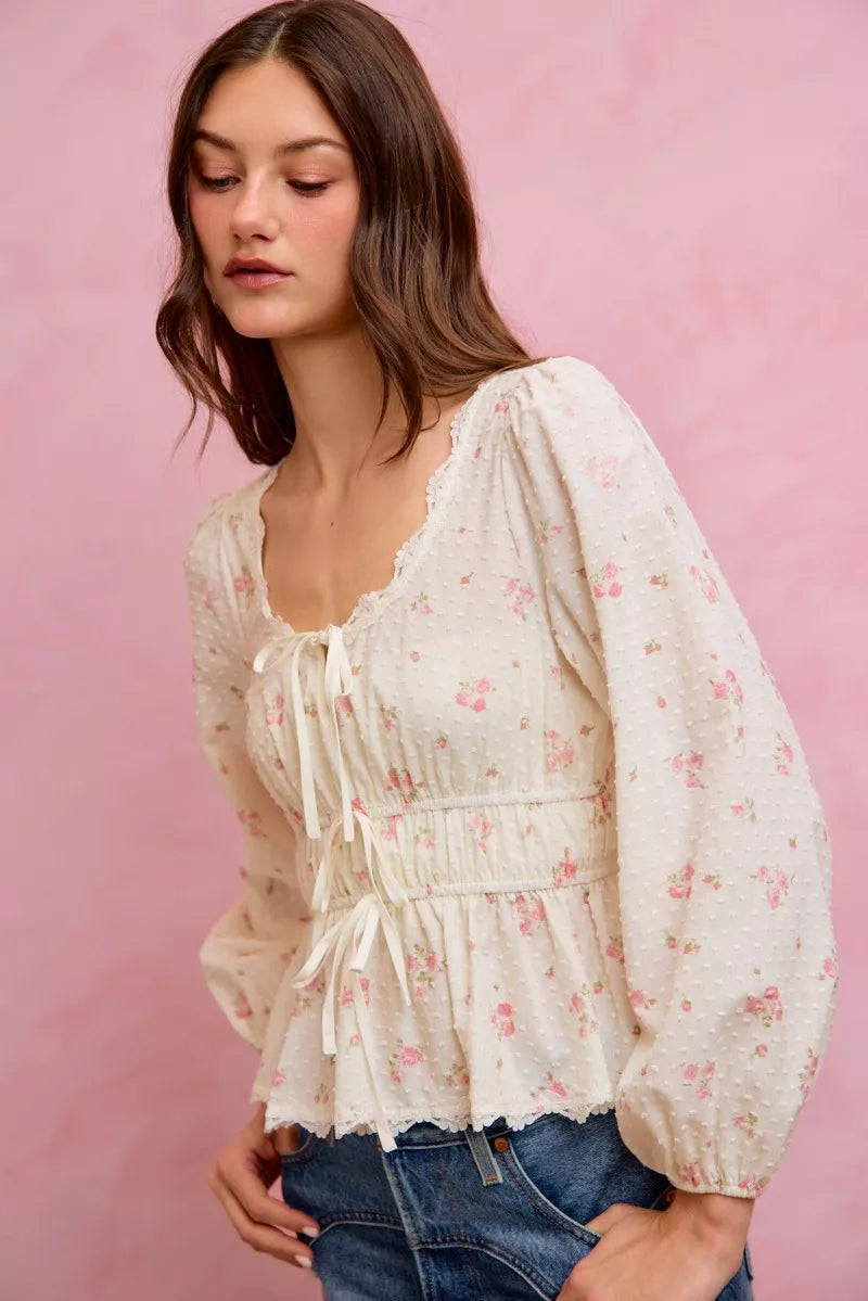 White summer blouse hemline and bodice detail