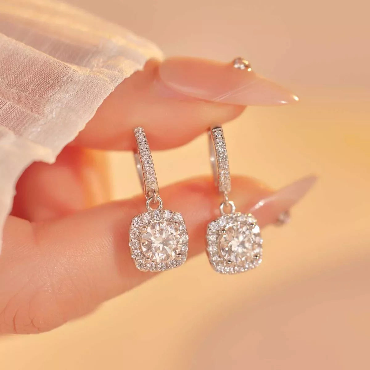 Moissanite hoop drop earrings in gift box