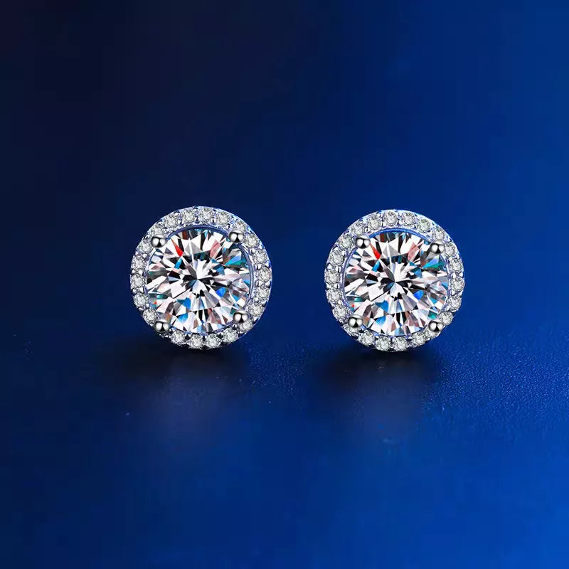 Moissanite stud earring sparkle detail