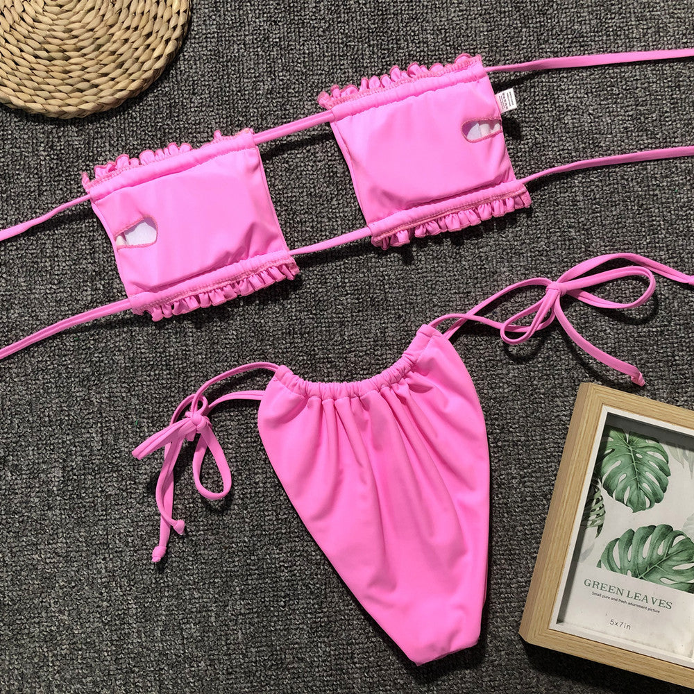 Ruched bikini set black color view