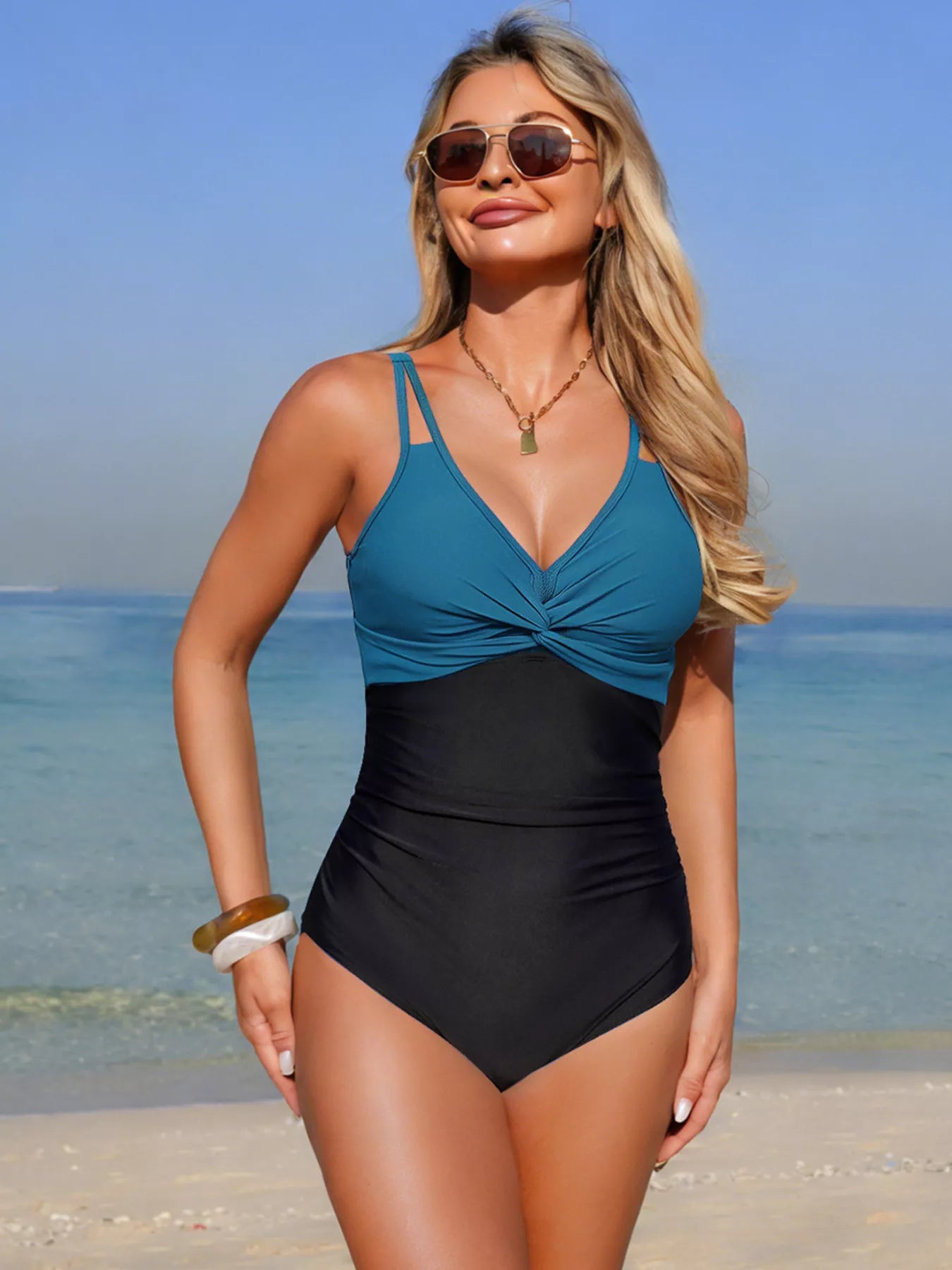 One piece swimsuit full length on model