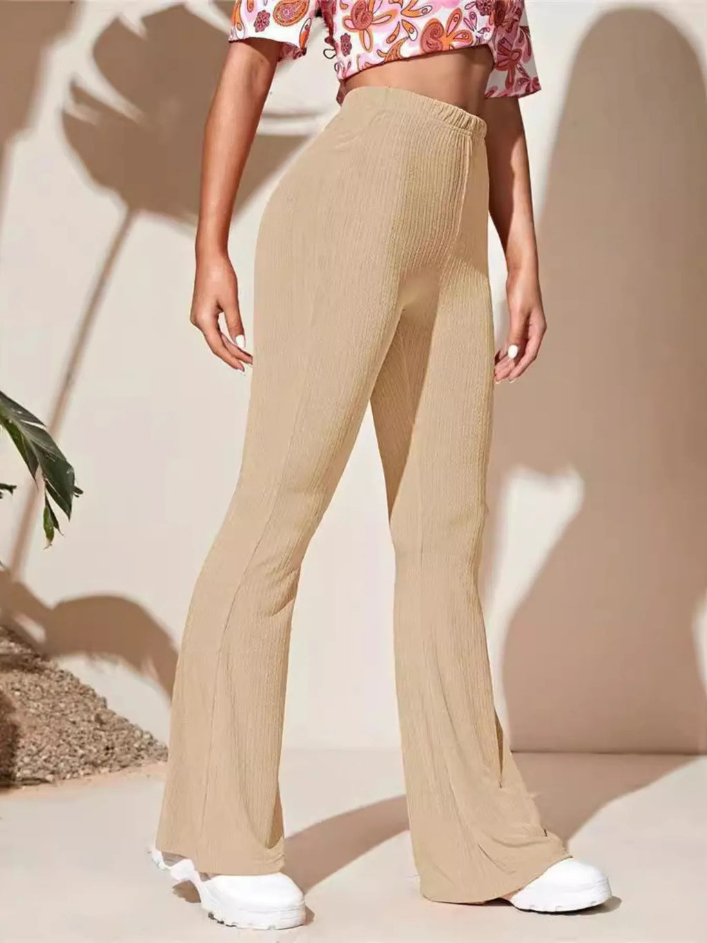 High waist flare active pants full length view