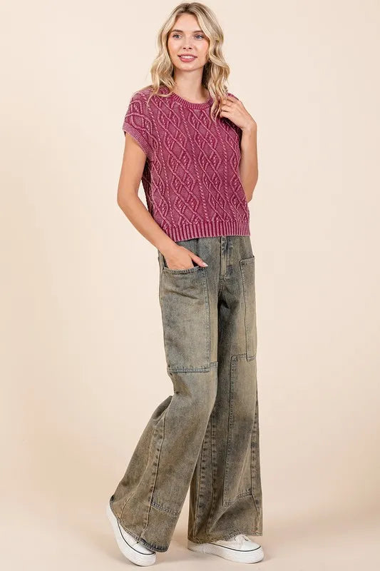 Relaxed fit washed jeans full length view