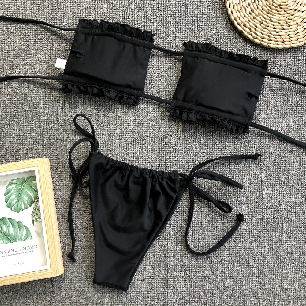 Ruched bikini set neon color front