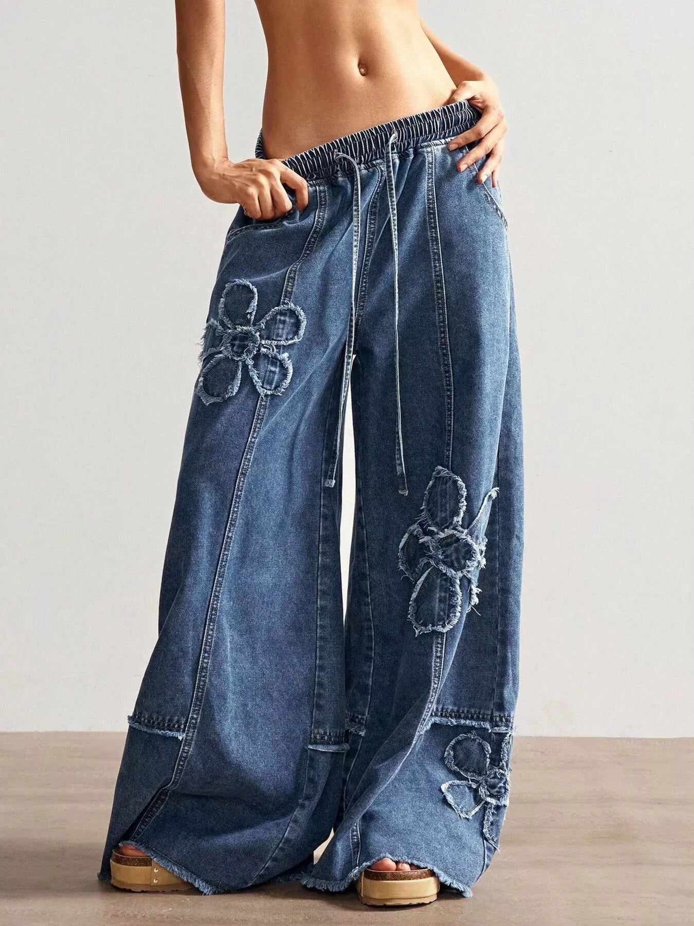 Floral applique jeans styled outfit view