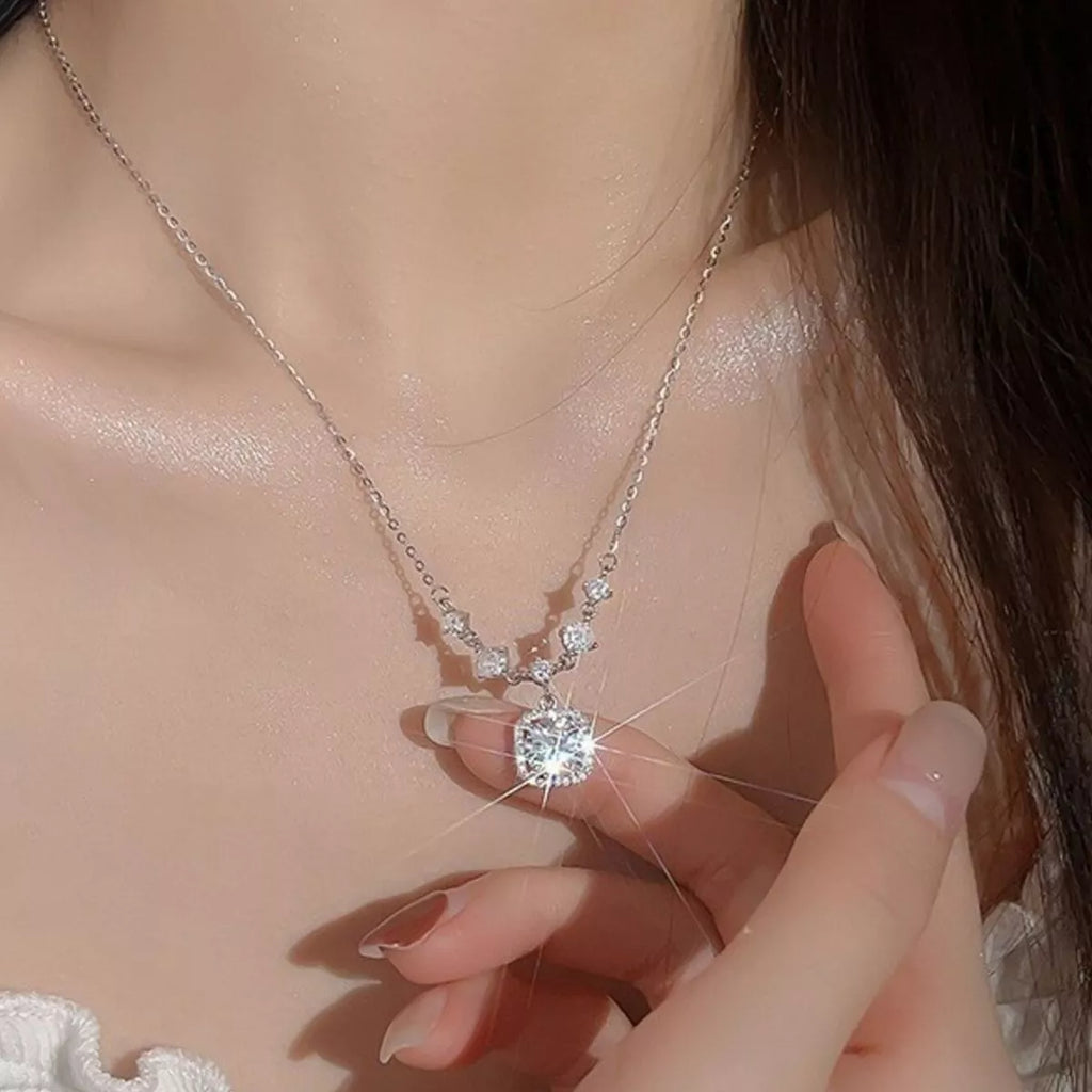 Moissanite pendant necklace close up detail
