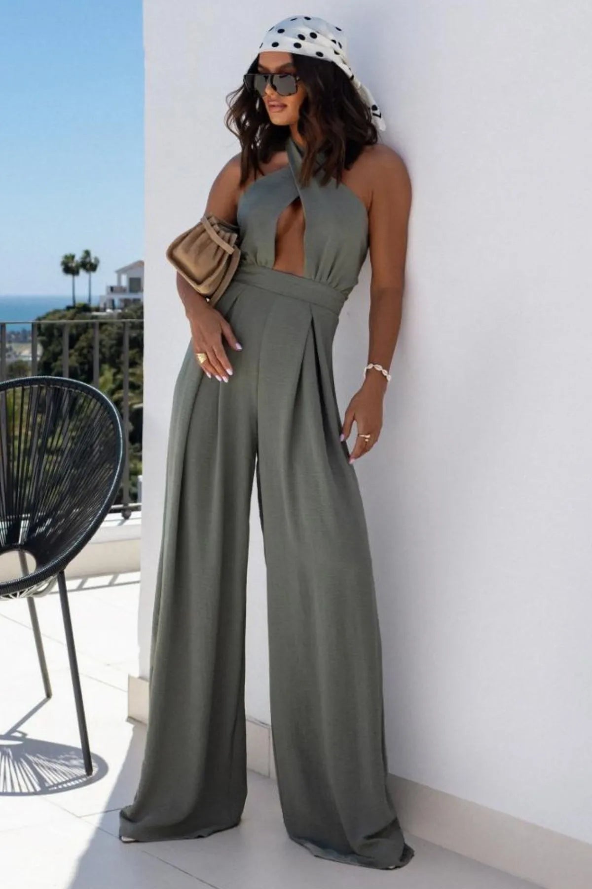 Sage keyhole jumpsuit side view