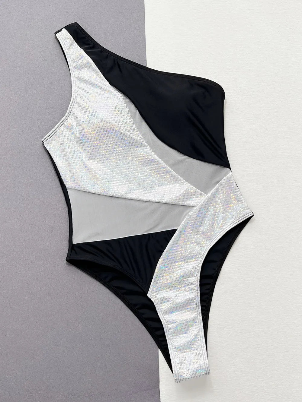 Color block one piece bathing suit waist detail