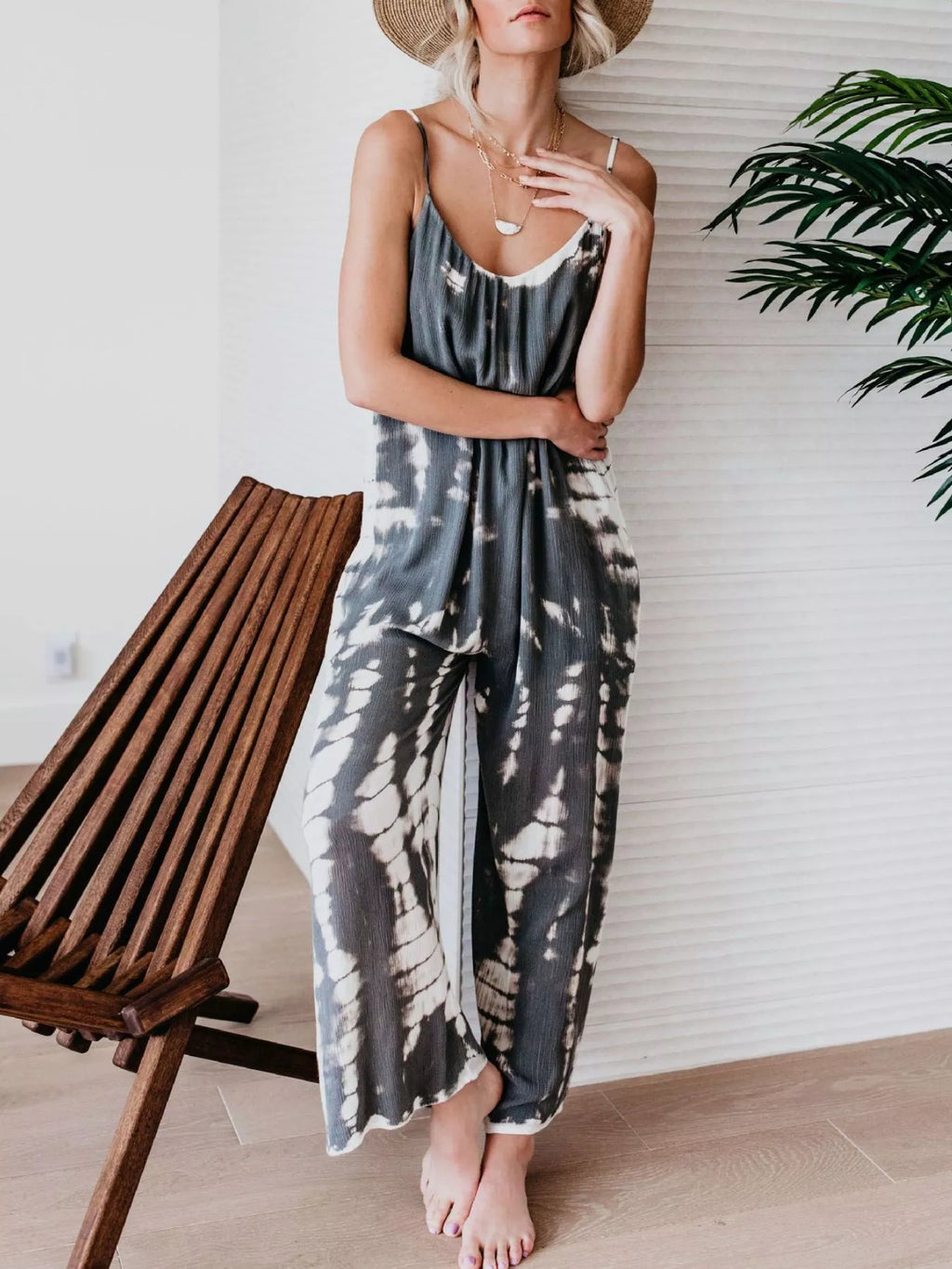 Tie dye wide leg jumpsuit back detail view