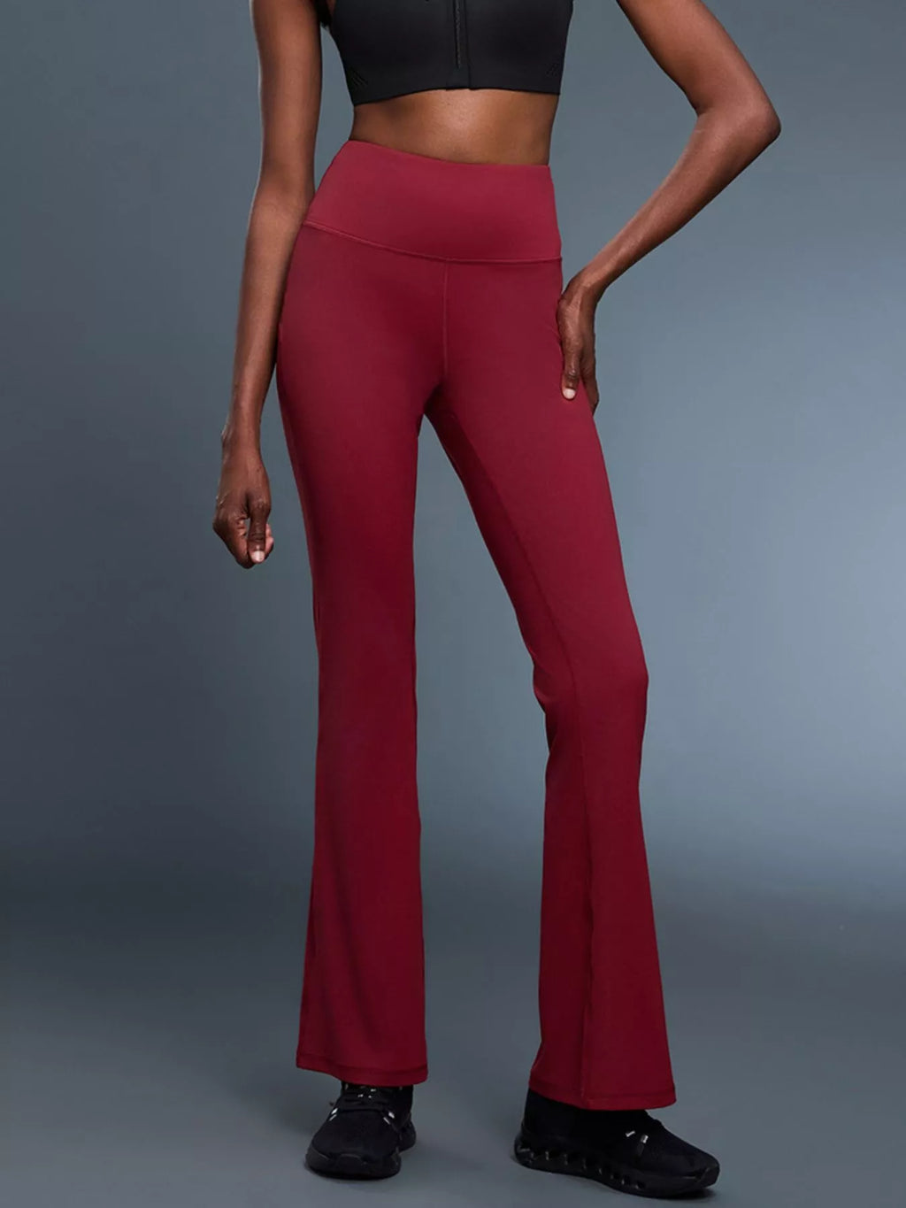 High waisted flare active pants front view