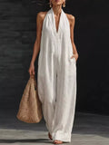 Halter neck wide leg jumpsuit front view