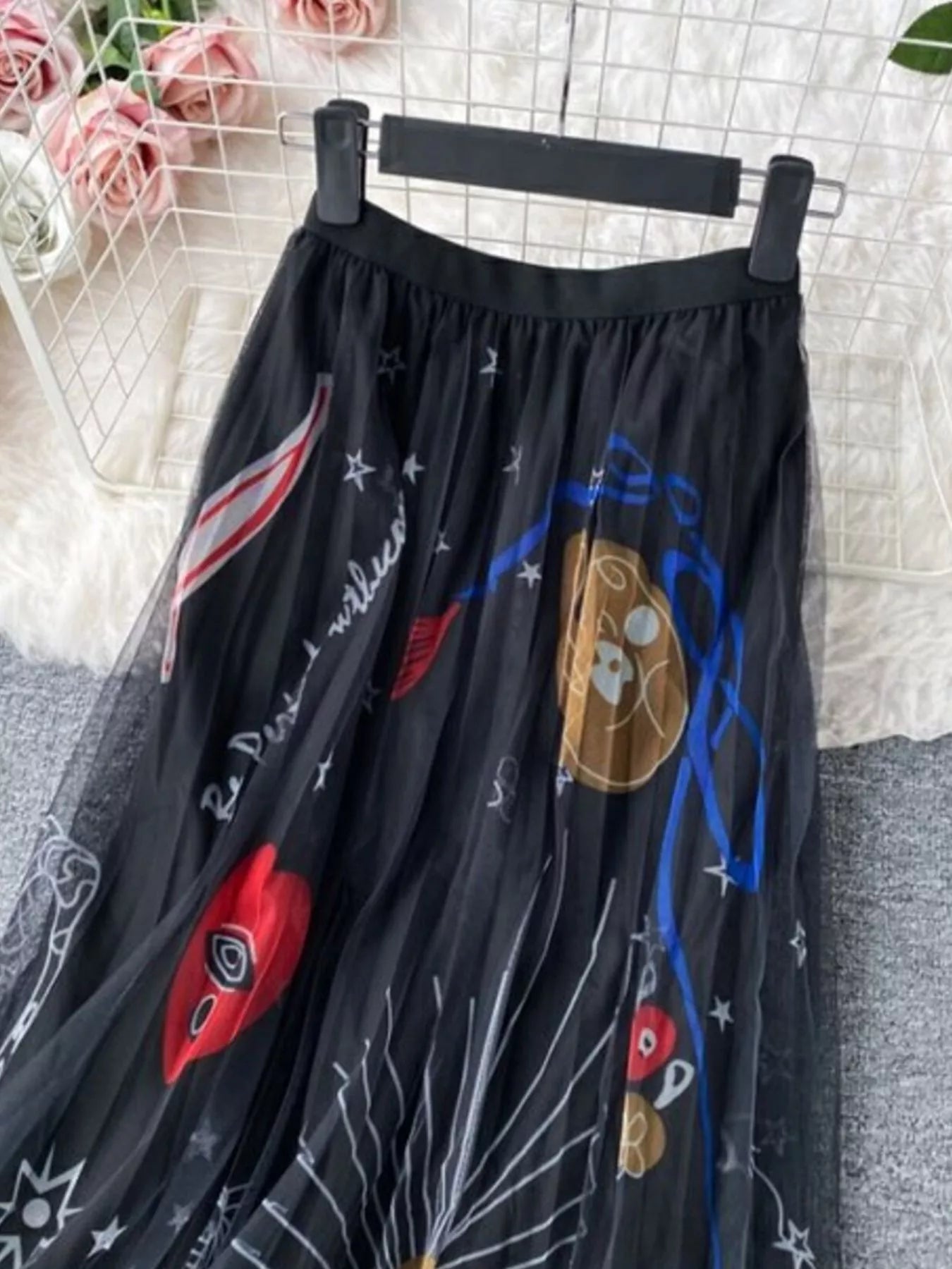Printed tulle skirt back view