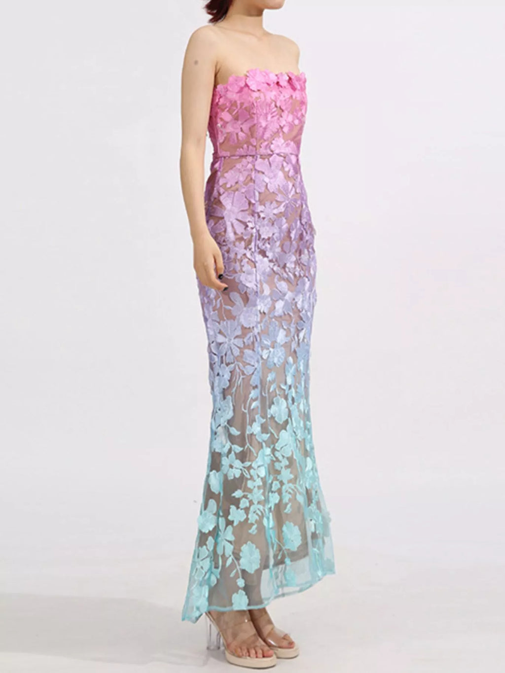 Gradient color maxi dress full length on model