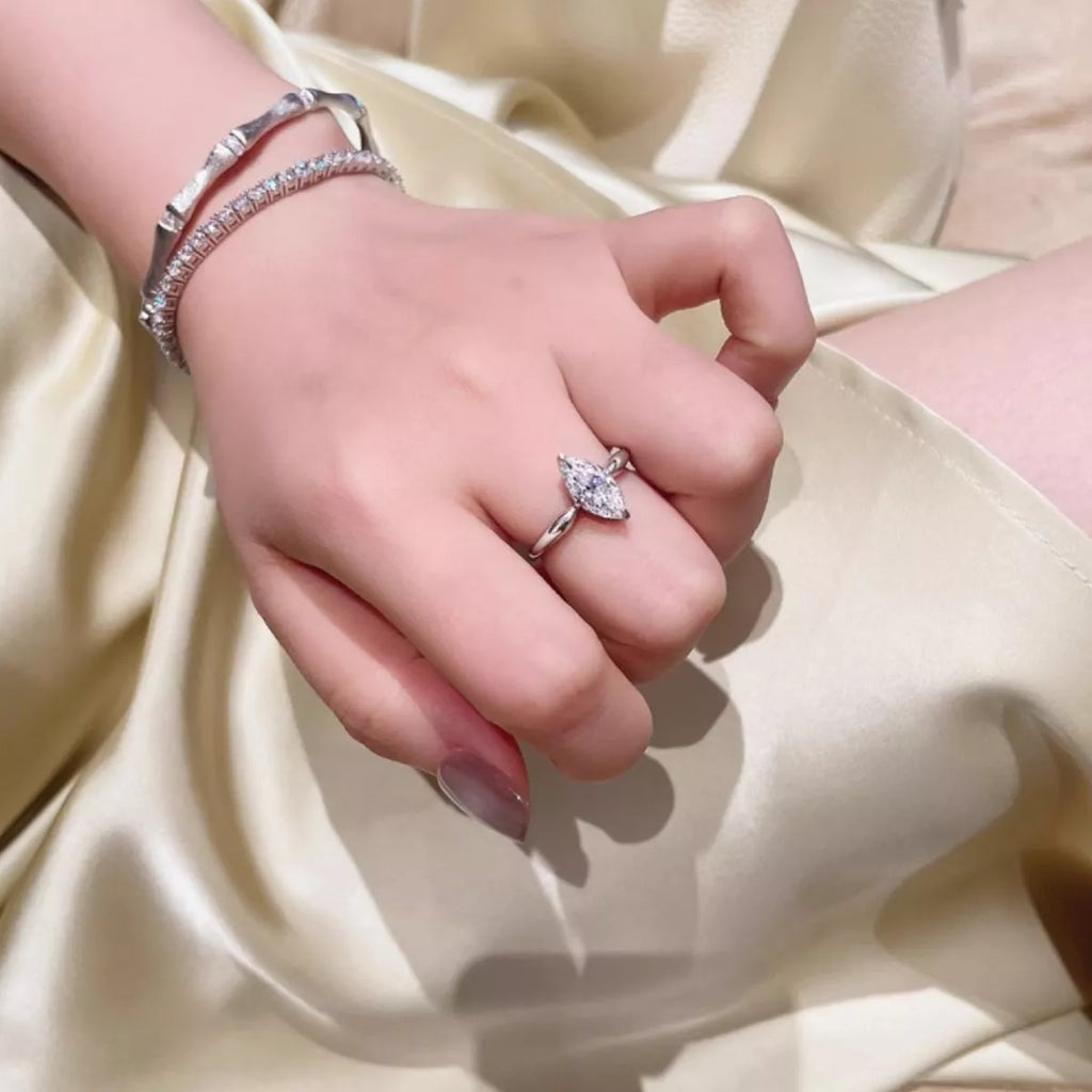 925 sterling silver moissanite engagement ring angle view
