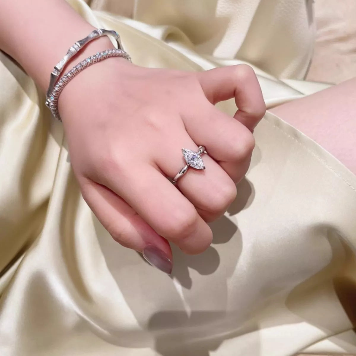 925 sterling silver moissanite engagement ring angle view