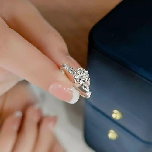 Adjustable moissanite ring worn on hand