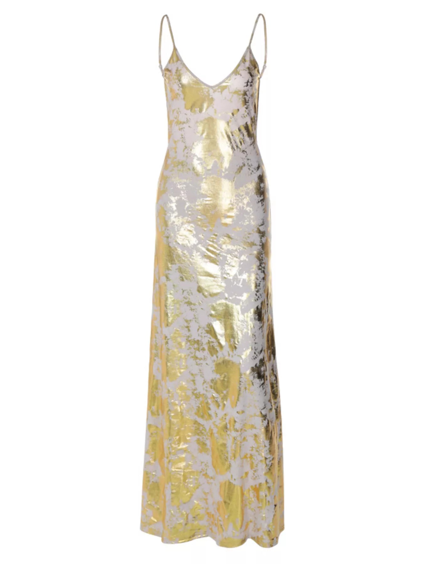 Gold backless dress full length view