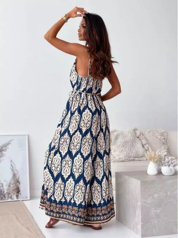 Printed spaghetti strap jumpsuit full outfit