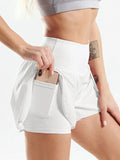 White high waist active shorts front view on model