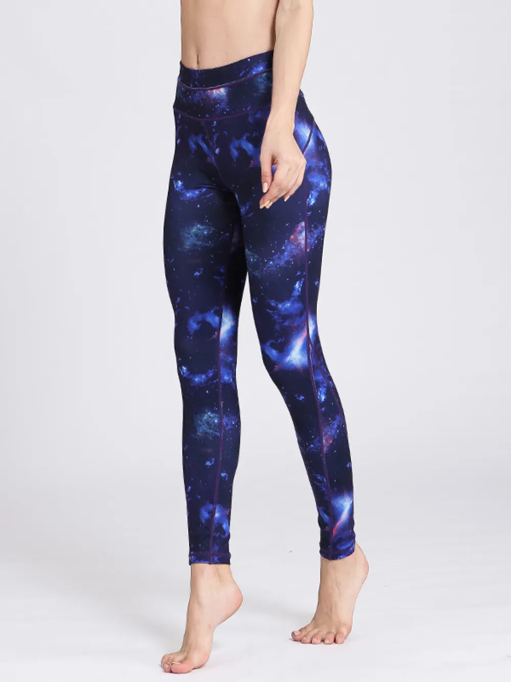 Navy printed high waist gym leggings front view