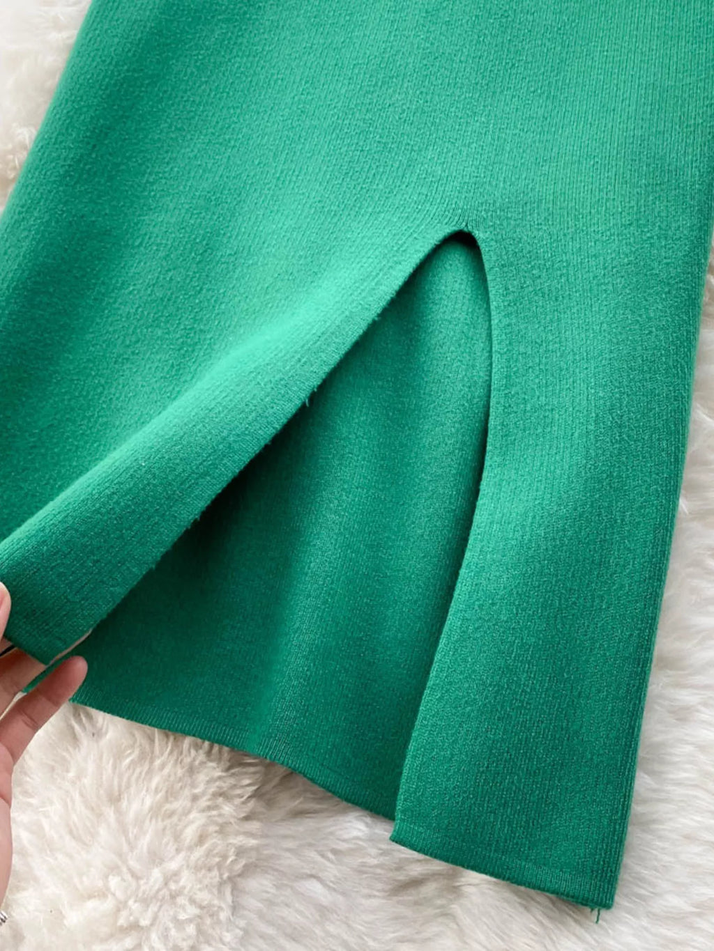 Stretch ribbed midi skirt waist detail