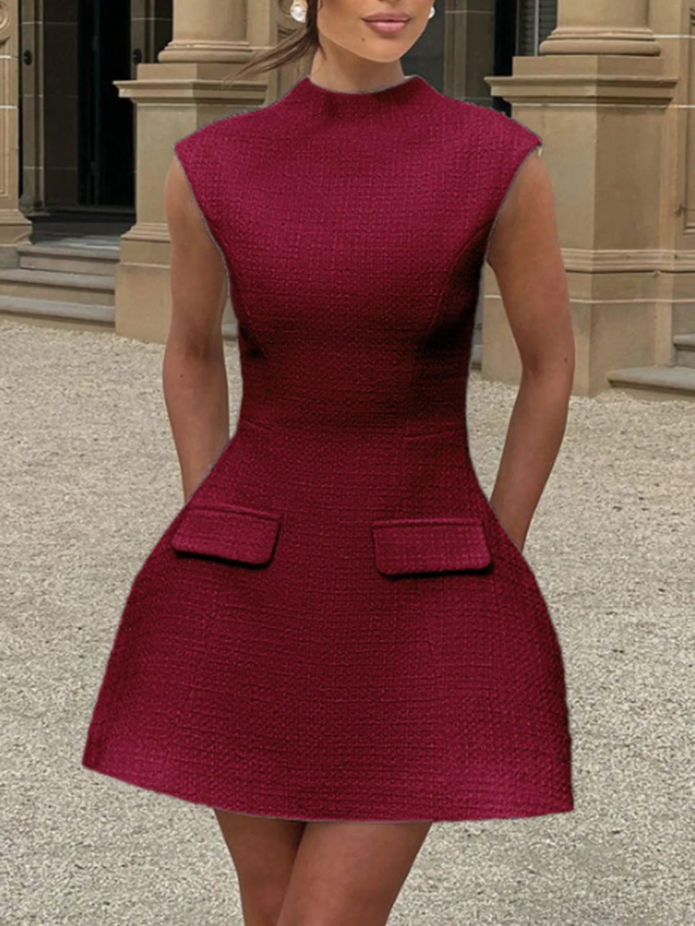 Cutout back mini dress round neck detail