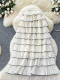 Ruffled contrast trim tiered skirt in apricot, front view
