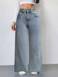 High waist wide leg jeans in light blue front view