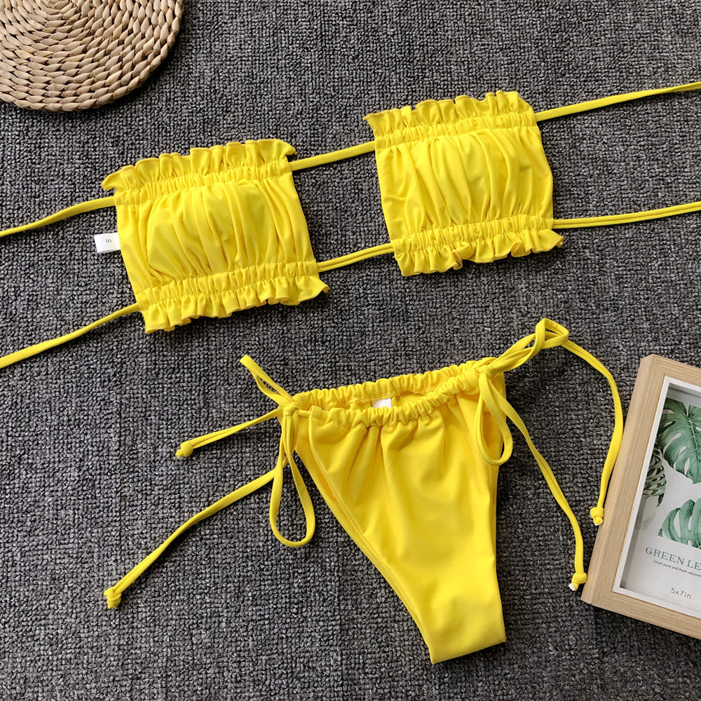 Frill trim bikini set fabric texture