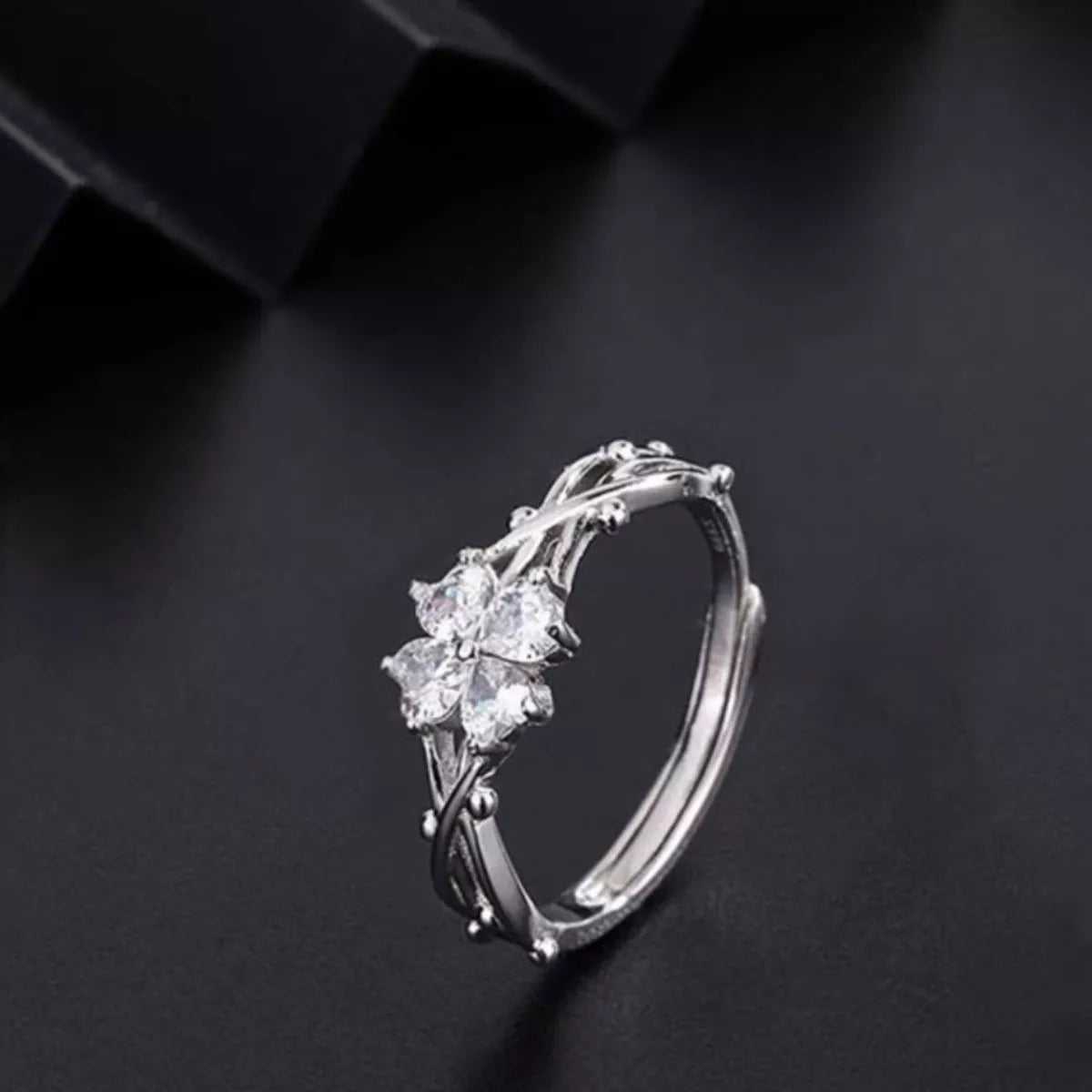 Sterling silver zircon ring top view