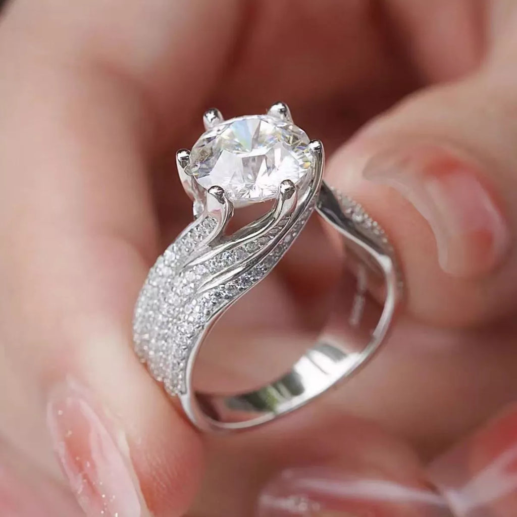 5 carat moissanite ring worn on hand
