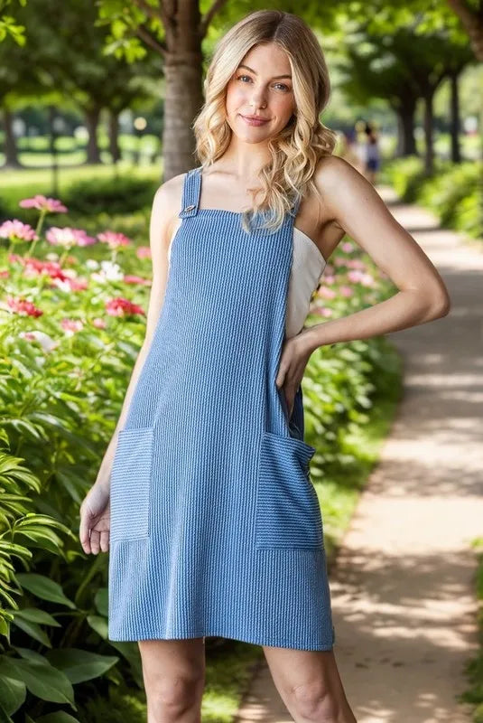Ribbed sleeveless mini tank dress front view