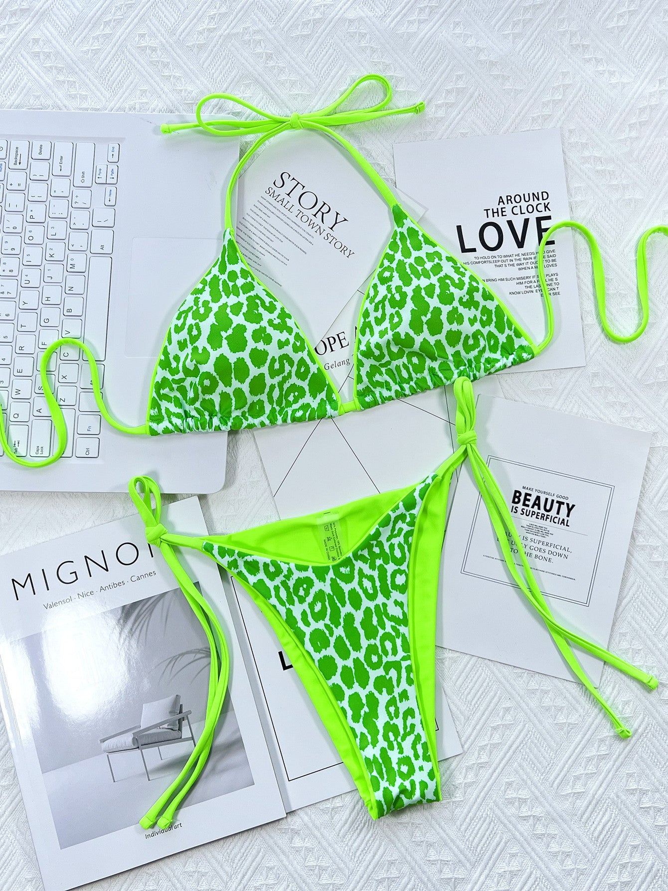 Tangerine halter bikini model styled look