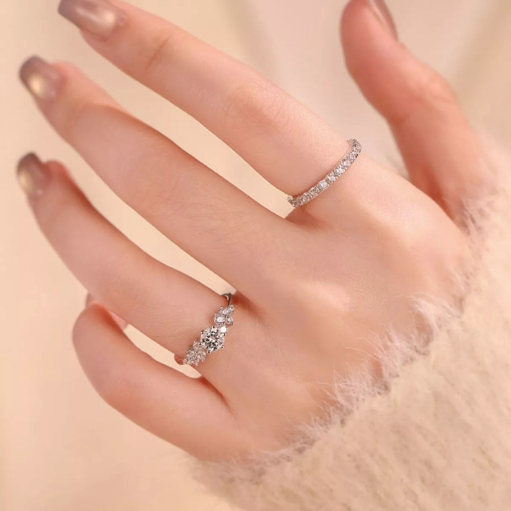 Moissanite sterling silver ring side view