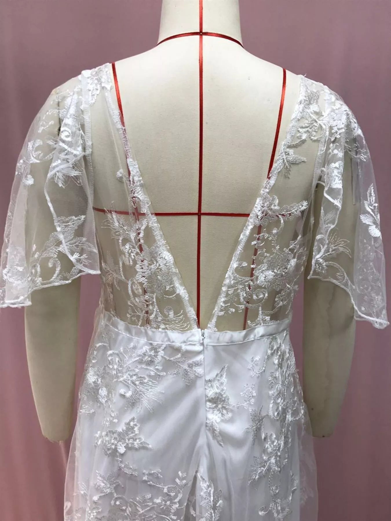 White lace flutter sleeve dress complete outfit view