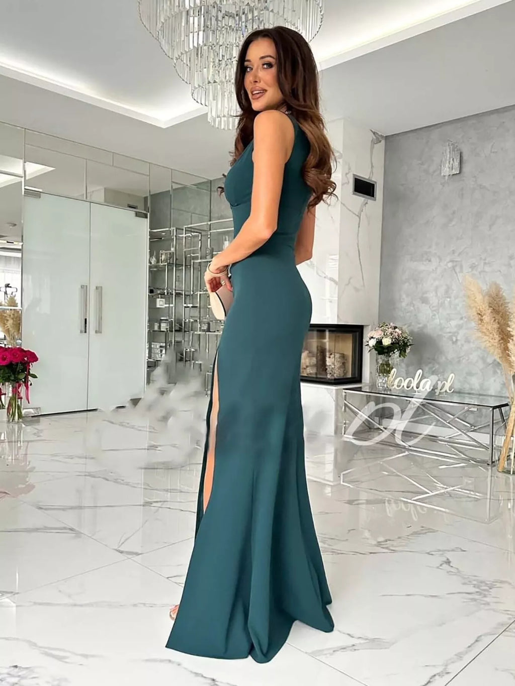 Sleeveless high slit maxi dress full length view