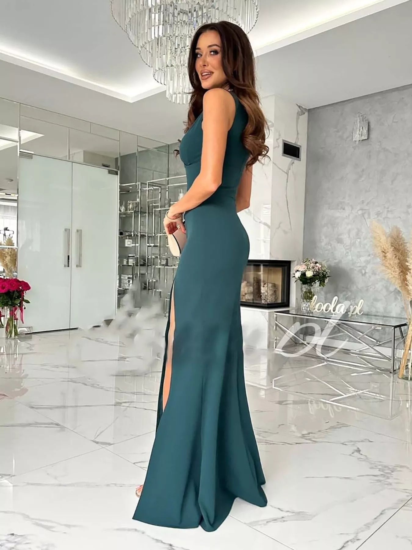 Sleeveless high slit maxi dress full length view