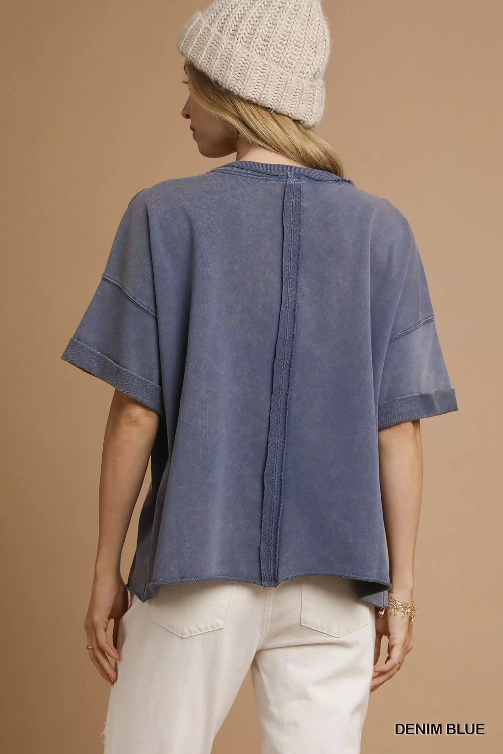 Round neck top dropped shoulder detail
