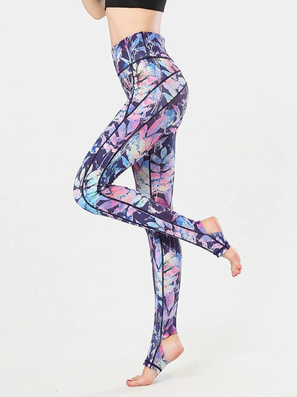 Lavender printed active leggings side view