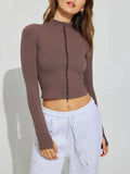 Zip up long sleeve activewear jacket front view