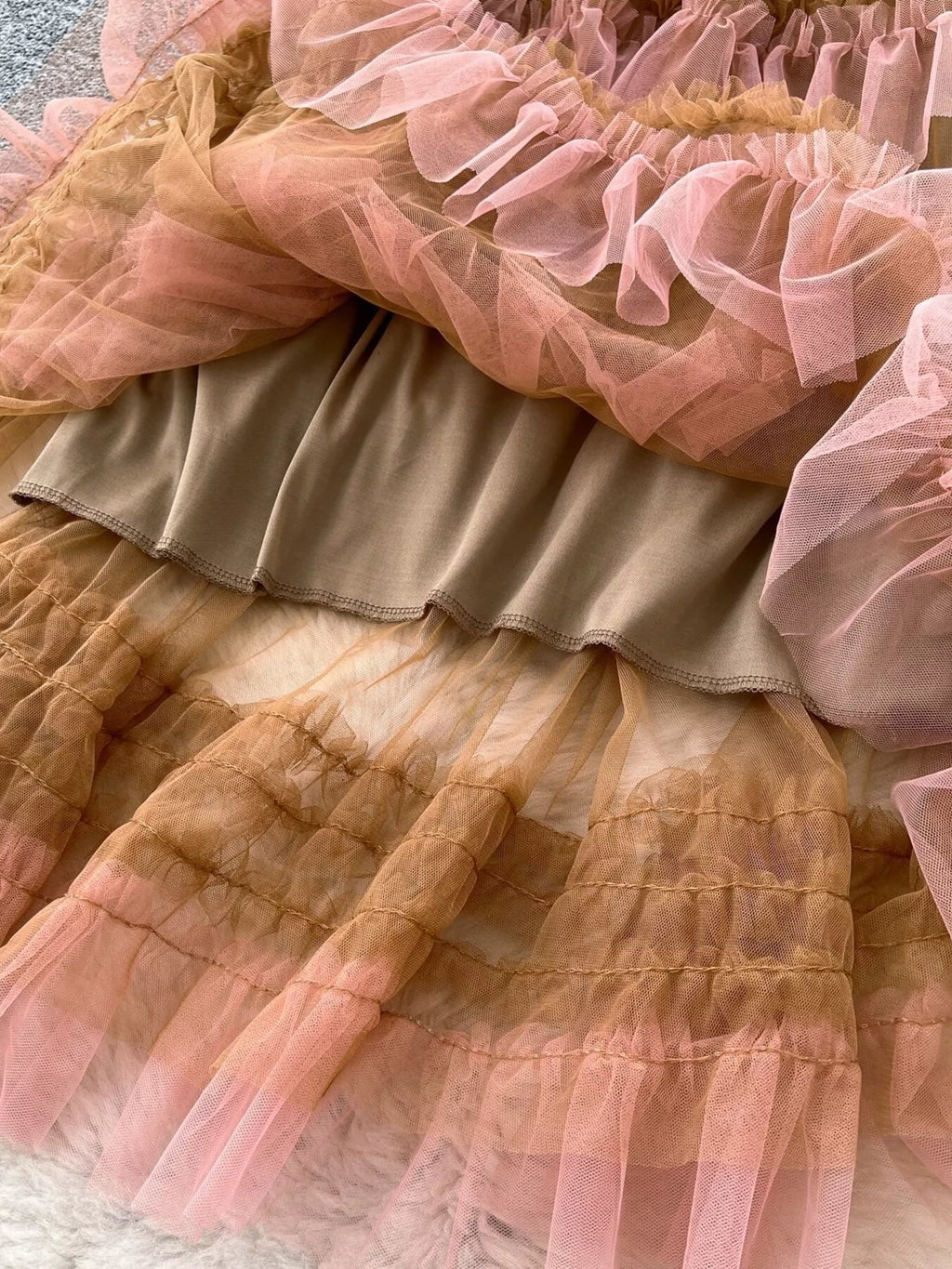 Layered mesh detail on ruffle tulle skirt