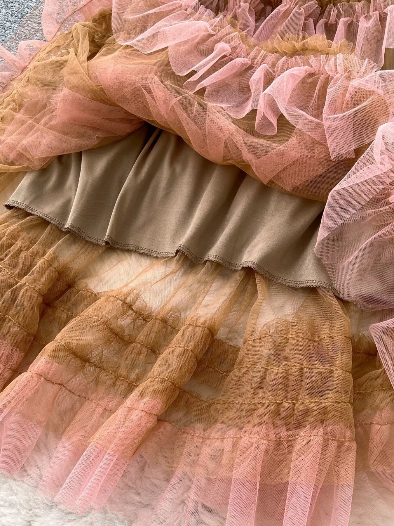 Layered mesh detail on ruffle tulle skirt