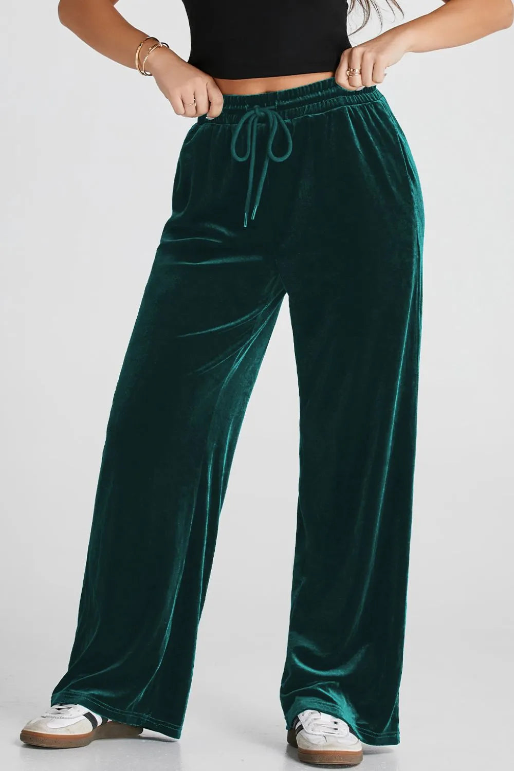 Black active pants full length on model