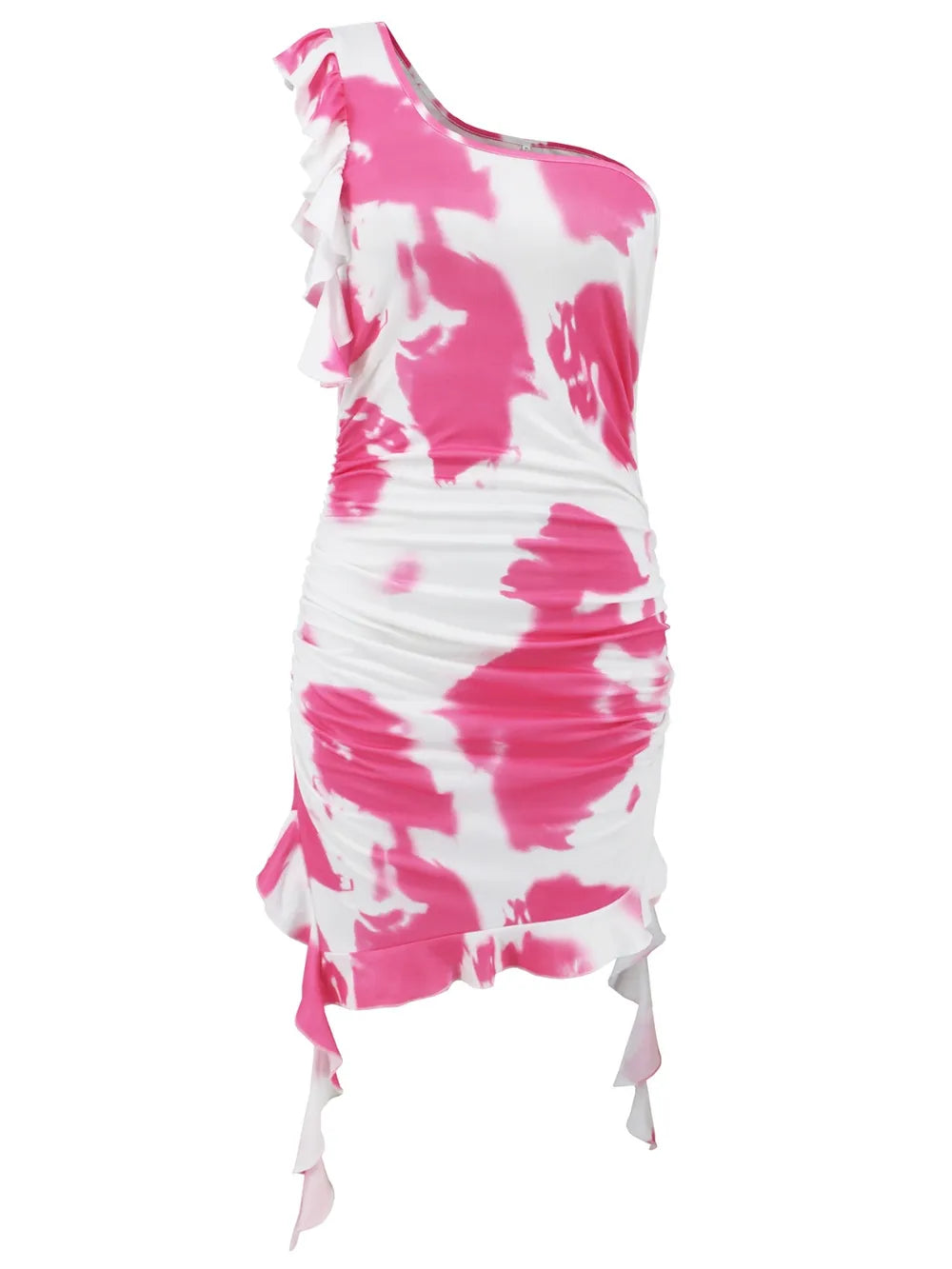 Pink tie dye ruffle mini dress styled for summer