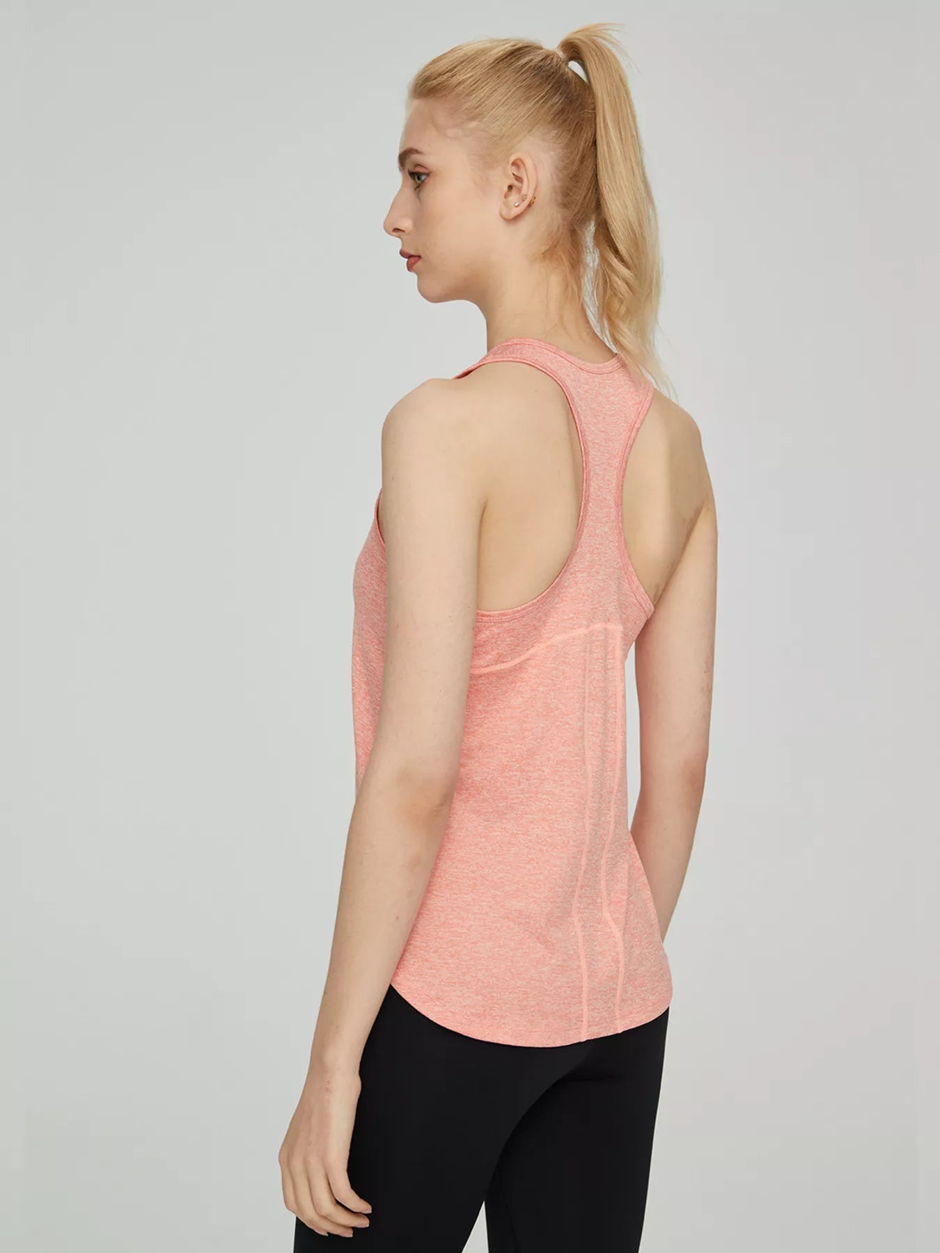 Pastel blue moisture wicking tank top on model