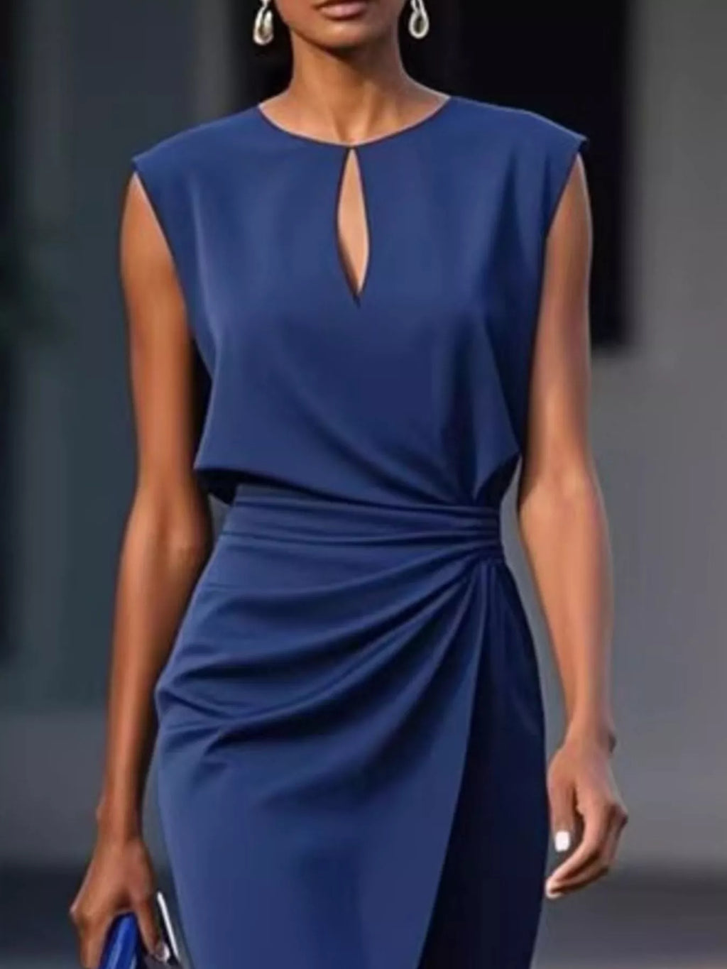 Pastel blue ruched waist sleeveless dress