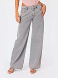 Light wash wide leg jeans front view on model