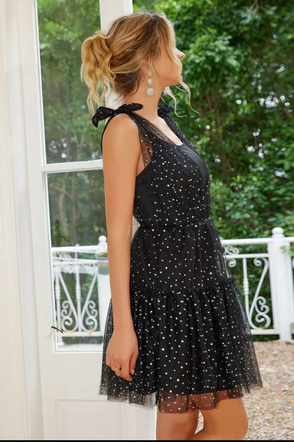 Black tied cami dress frill hem detail