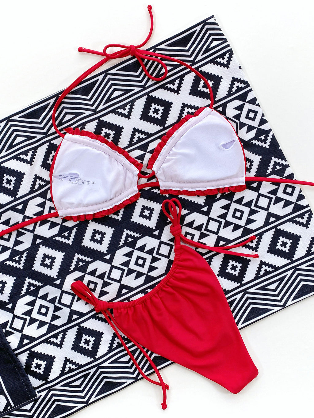 Frill trim bikini set in royal blue front view