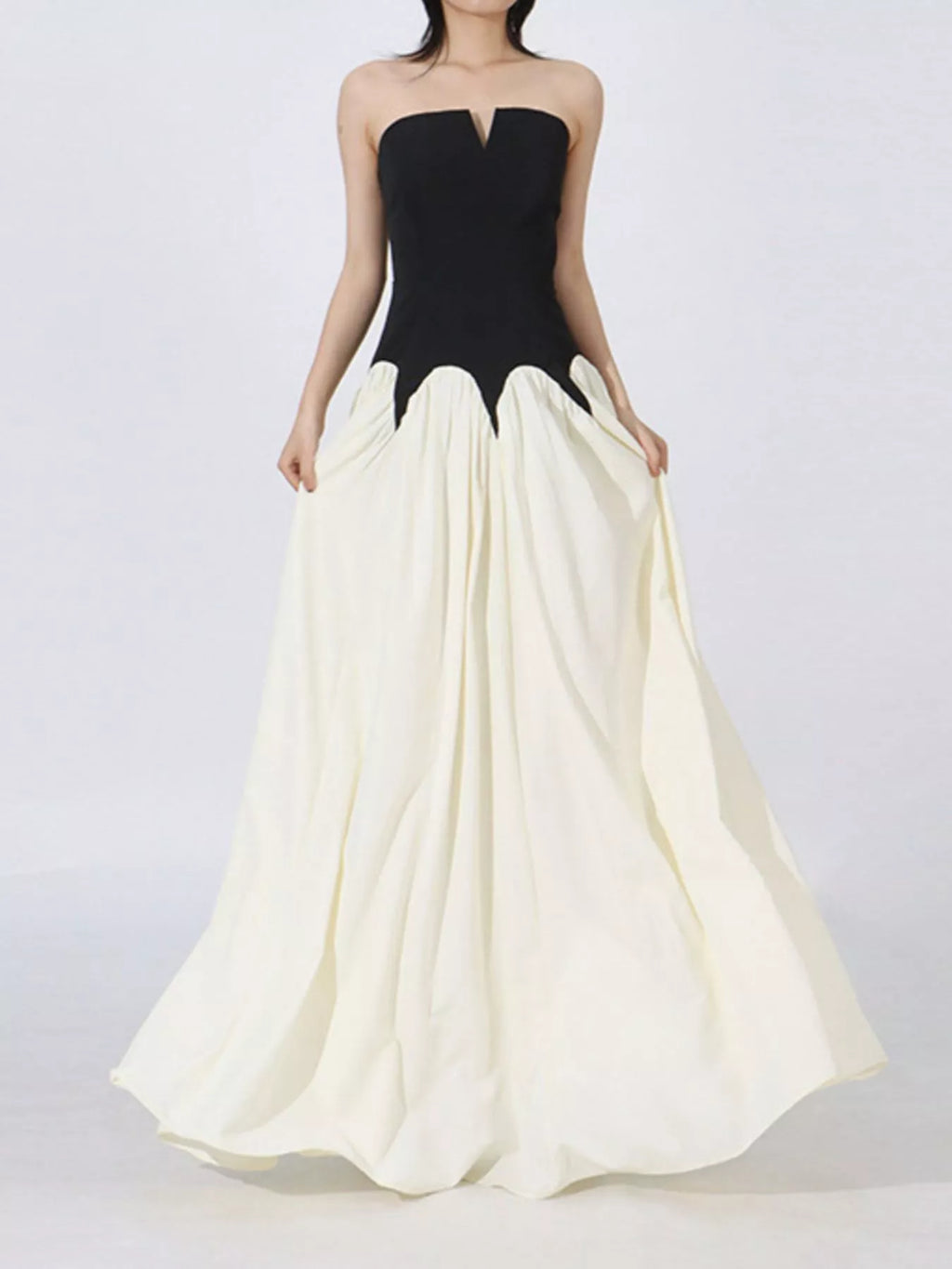 Two tone tube maxi dress side slit detail